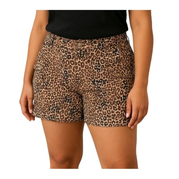 Miss Tina By Tina Knowles Leopard Print High-Waist Shorts Button Pockets Size 12 - Picture 1 of 7